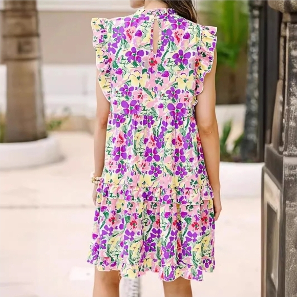 JODIFL Multicolor Floral Babydoll Sleeveless Dress Size Large - Picture 2 of 7